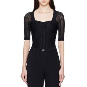 Ganni Ruched Stretch Lace Top Black Sweetheart Neckline Whimsigoth SZ 6 US